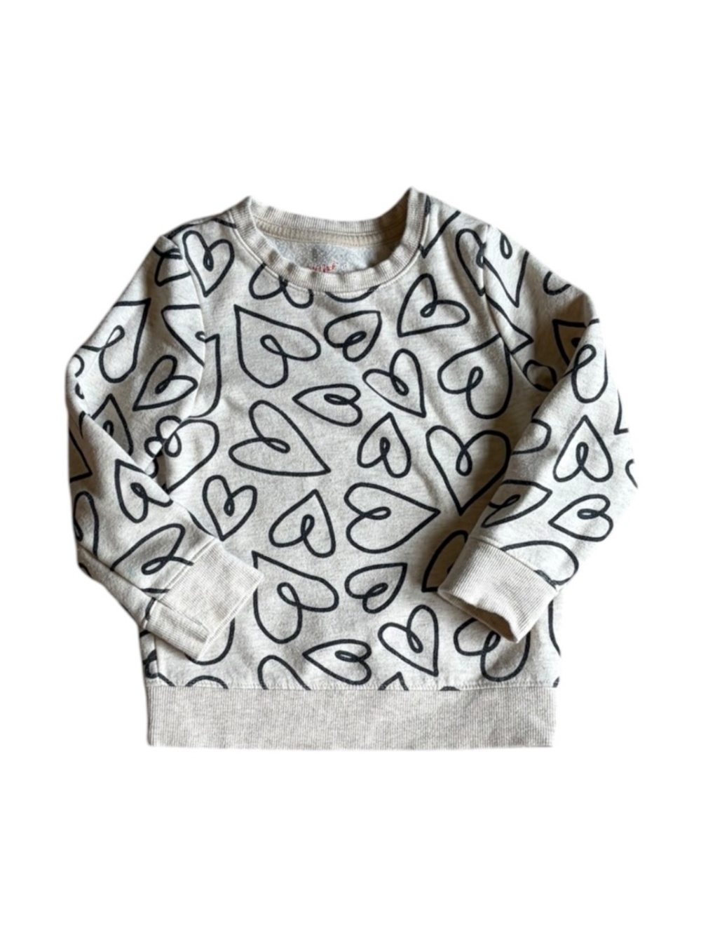 Cat & Jack Girls 3T Cream Black Heart Print Crewneck Sweatshirt